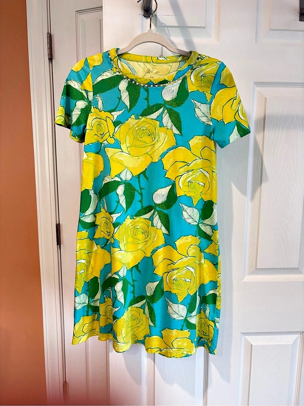 Lilly Pulitzer Cody Short Sleeve Dress Floral Mini Dress Green & Yellow XS
